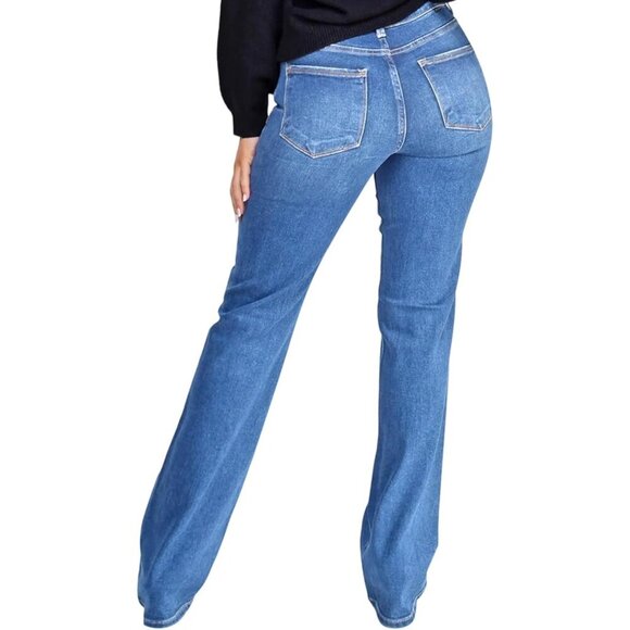 Women's Wide Leg Jeans Stretchy Denim Casual Mid Rise Straight Leg Pants - Picture 2 of 7